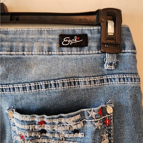 Earl Jeans Womens 10 Blue Bedazzled Capri Denim Cotton Blend flag Studded - Picture 7 of 8